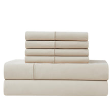 Highland Park sheet set stack of cream top sheets and pillowcases, neatly folded