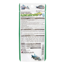 Hikari tropical algae wafer fish food bag with back label text and fish illustration