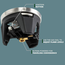 Gas burner head with ignition button and flame-adjustment gas valve