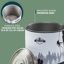 Insulated sleeve over stainless steel cooking pot with matching lid
