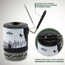 Portable stove with locking safety handle and lid for storage