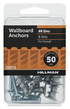 Drywall wallboard anchor screws, #8 zinc, silver, 8-piece pack