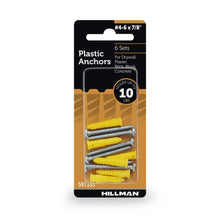 Hillman ribbed anchor screws set with yellow plastic anchors and silver steel screws, 7/8 in