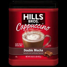 Double Mocha cappuccino mix container, red Hills Bros. Cappuccino tub