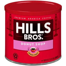 Red Hills Bros. Donut Shop ground coffee canister with Premium Arabica label