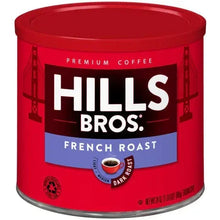 French roast ground coffee tin, red can with Hills Bros logo and French Roast label
