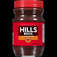 Instant coffee jar with red cap and Hills Bros. label