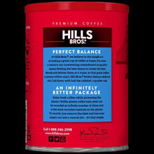 Hills Bros ground coffee can, Perfect Balance medium roast, red container
