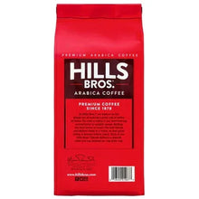 Red Hills Bros coffee bag, premium Arabica whole bean, back panel with barcode