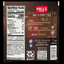 Chocolate espresso frappe drink mix pouch back with Nutrition Facts and use directions.