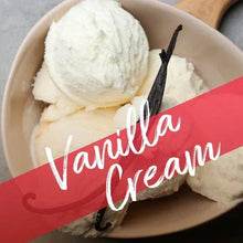Vanilla creme dessert in a bowl with vanilla ice cream and beans