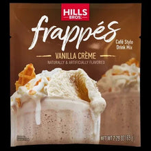Vanilla creme frappé mix pouch with illustrated whipped drink