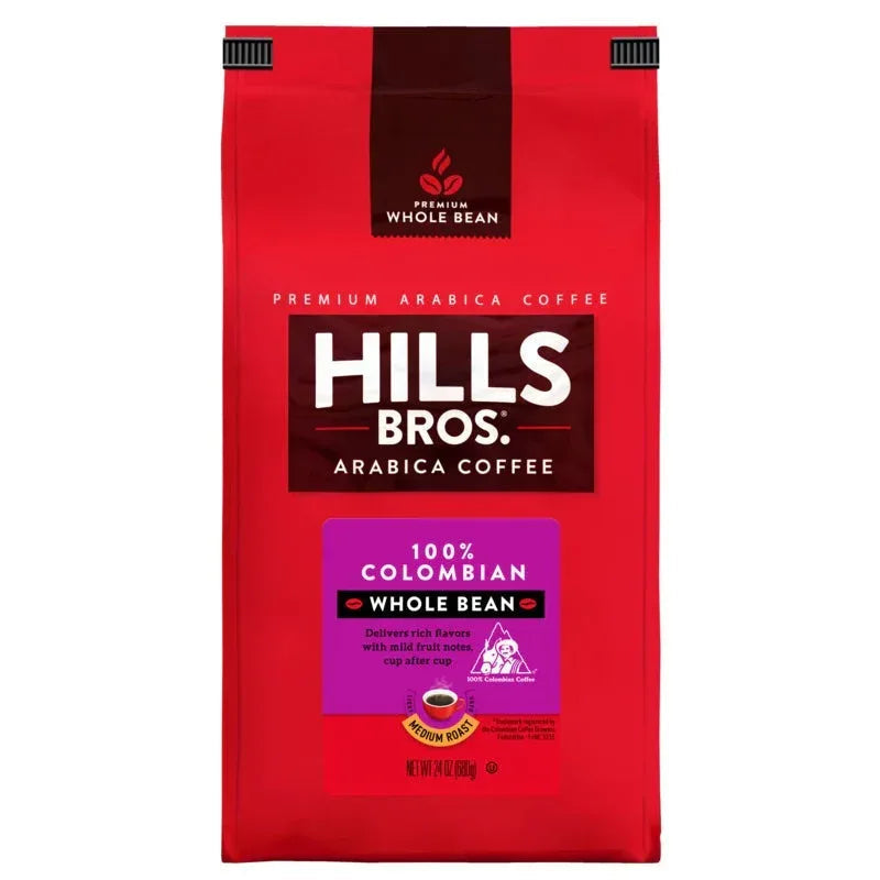 Hills Bros. Coffee 100% Colombian - Medium Roast - Whole Bean - Premium Arabica
