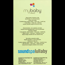Mybaby soundspa lullaby box back panel with feature text and logo