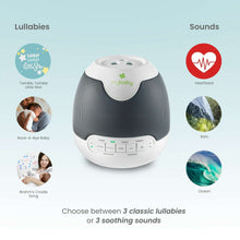 Mybaby soundspa lullaby projector with sound options icons for heartbeat and rain