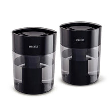 Two-pack black UV-C ultrasonic humidifiers with clear tank and dark base