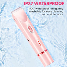 Pink electric body trimmer with protective head, IPX7 waterproof wet use design