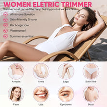 Pink electric body trimmer, handheld grooming device for face, arms, legs, and bikini line