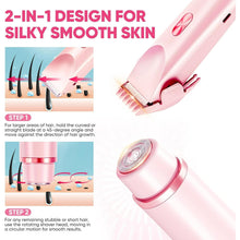 Pink electric body trimmer with shaving head and rounded attachment for smooth trimming