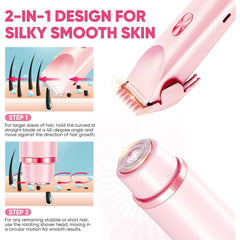 Hoeylife Body Trimmer for Women, Dual-Head Electric Razor, Bikini Trimmer with Dual Ceramic Blades, USB Rechargeable Wet Dry Use IPX7 Waterproof