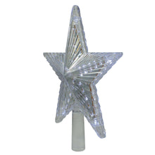 Clear five-point star Christmas tree topper with white LED lights on pole