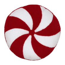Red and white peppermint striped round decorative pillow