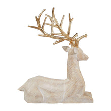 Wooden-style deer figurine reclining with antlers and gold-toned accents