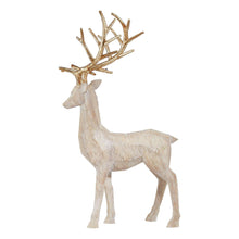 Wooden-style deer figurine standing with raised antlers and gold tips