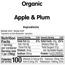 Organic Apple & Plum baby food jar label, ingredients and nutrition facts