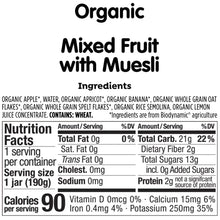 Organic Mixed Fruit with Muesli baby food jar label, ingredients and nutrition facts
