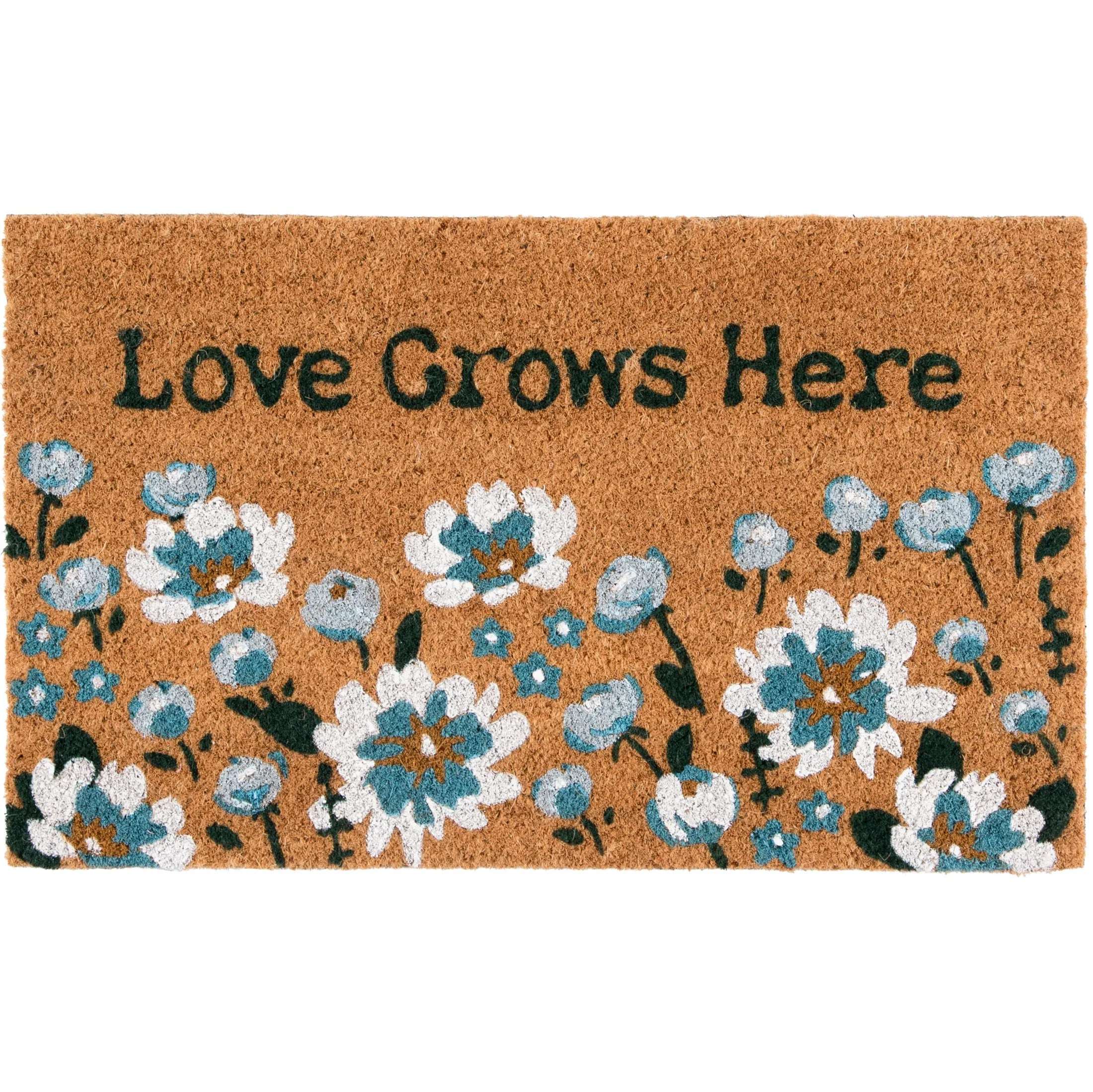 Home Decor Collection Blue Floral Loves Grows Here Outdoor Doormat, 18"x30"