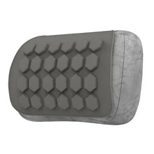 Contoured gel massage pillow with gray fabric cover and raised massage nodes