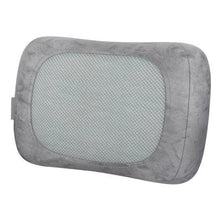 Gray contoured gel massage pillow with textured mesh massage surface and side seams