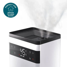 Ultrasonic humidifier with open top reservoir and black inner tray