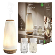 Homedics ceramic diffuser set with ribbed base, glass scent bottles, and diffuser lamp