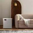 XL towel warmer on wooden stand with white case