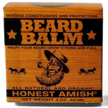 Beard balm box front with large BEARD BALM text and Honest Amish logo