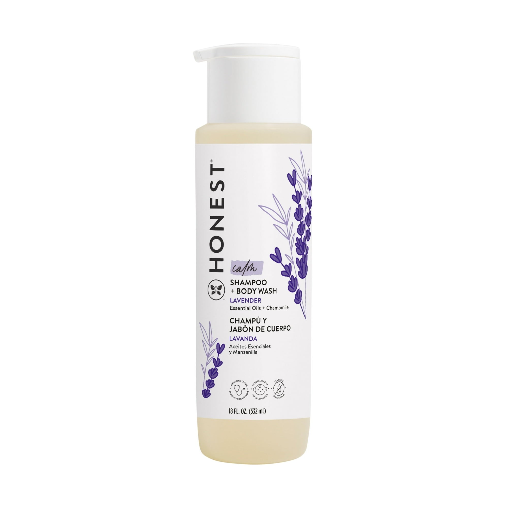 Honest Calming Lavender Baby Bath & Lotion Bundle, 18 fl oz Shampoo + Body Wash & 8.5 fl oz Face + Body Lotion