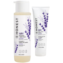Honest calming lavender baby shampoo and body wash bottle, 18 fl oz