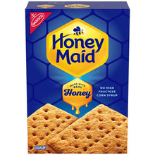 Honey Maid graham cracker box with honeycomb design and cracker photos
