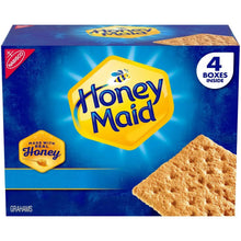 Honey Maid graham cracker box with large cracker image and 4 boxes label