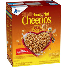 Honey Nut Cheerios cereal box, 48 oz, honey flavor with cereal in a bowl