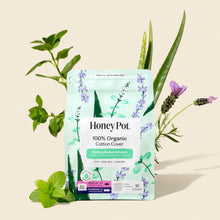 Honey Pot cooling herbal infusion cotton cover overnight pads, 16 count pack with flowers