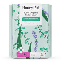 Honey Pot cooling herbal infusion regular pads with 100% organic cotton cover, 32 count