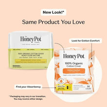 Honey Pot cotton comfort 14-count heavy flow daytime pads with wings, two package views