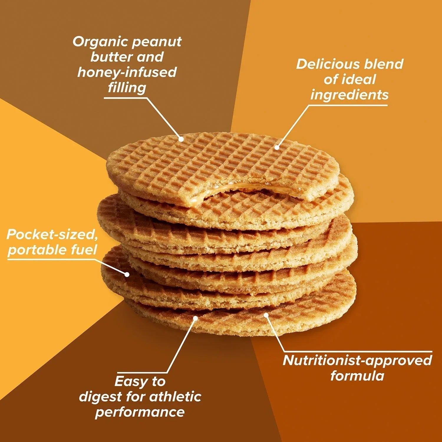 Honey Stinger Organic Energy Waffle, Peanut Butter, Caffeine Free Healthy Snack, 1.06 oz.,12 pk.