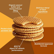 Stack of peanut butter energy waffle cookies with honey filling