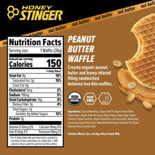 Honey Stinger peanut butter energy waffle nutrition panel and serving facts