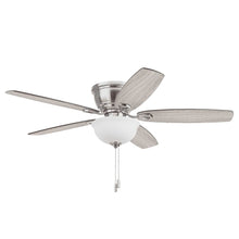 Ceiling fan with frosted light and light gray oak reversible blades