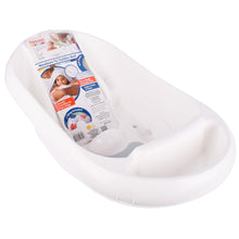 White baby bathtub shell with visible label inside the basin